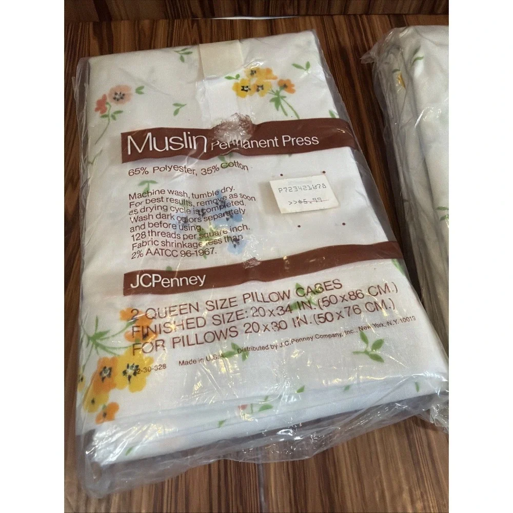 VTG JC‎ Penney Cora Queen Flat Sheet 2 Pillowcases Floral USA NOS Cottagecore